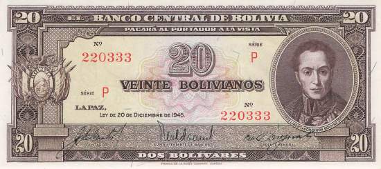 20 Bolivianos L.20.12.1945 p.140a-6